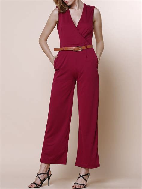 Off V Neck Sleeveless Wide Leg Jumpsuit Rosegal