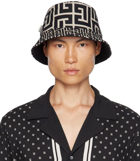 Balmain Black Off White Jacquard Hat SSENSE UK