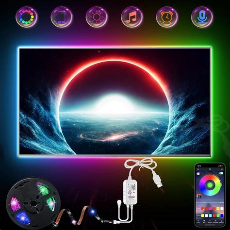 Ruban LED TV 2M RGB Bande Lumineuses USB avec App Rétroéclairage TV