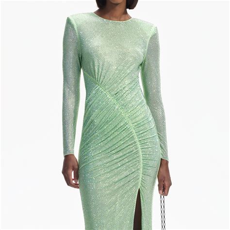 Green Rhinestone Mesh Maxi Dress Self Portrait Us