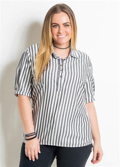 Camisa Mullet Listrada Plus Size Quintess Quintess