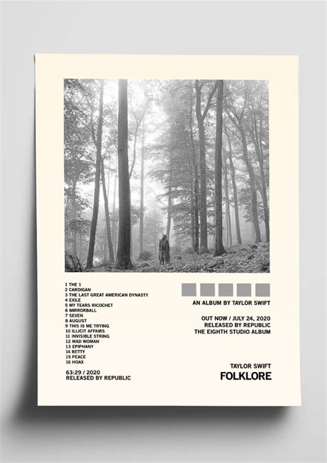 Taylor Swift 'Folklore' Album Art Tracklist Poster | Album art, Poster ...