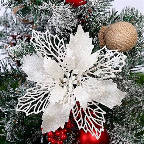 Yueshop Pcs Christmas Flowers Large Cm Poinsettia Glitter Flower