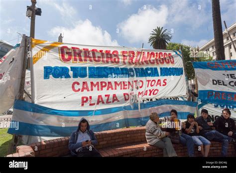 Banner In Support Of Veterans Of The 1982 Falklands War Plaza De Mayo Downtown Buenos Aires