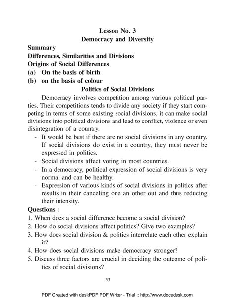 10 Social Science Civics Democracy And Diversity Key 1 Eng 53 Lesson