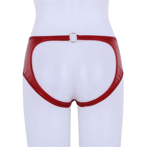 Women Lingerie Wet Look Pvc High Cut Front Zippered Briefs Underwear