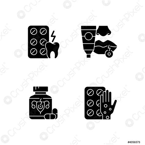 Disease Treatment Black Glyph Icons Set On White Space Stock Vector