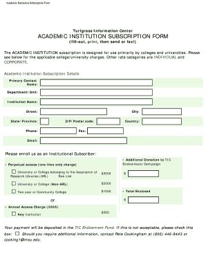 Fillable Online Tic Lib Msu Academic Institution Subscription Form