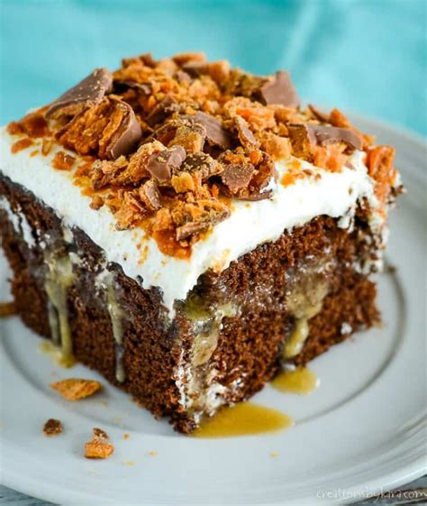 Chocolate Butterfinger Poke Cake Recipe - Creations by Kara