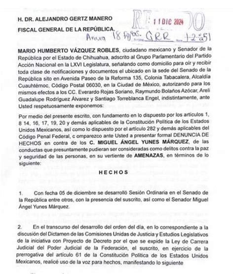 Denuncia el senador Mario Vázquez a Miguel Ángel Yunes Márquez ante la