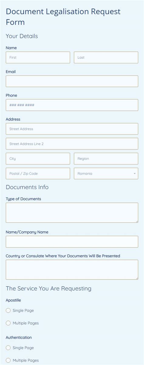 Document Legalisation Request Form Template