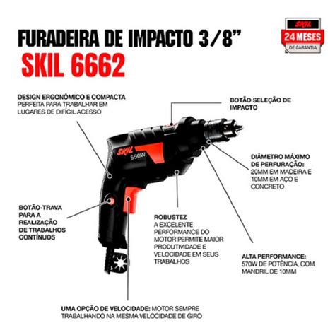 Furadeira De Impacto Skil 10 6662 550W Mandril 3 8 Profissional Duda