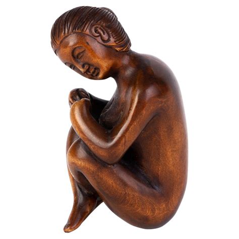 Japanese Netsuke Inro Ojime Nude Woman Carving In Boxwood For Sale At