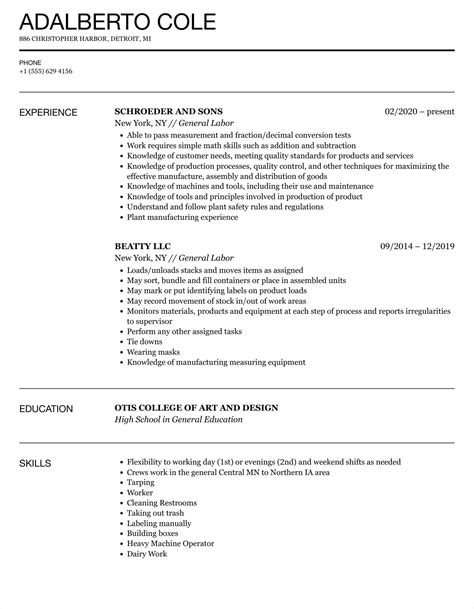 Free Printable Resume Template For General Labor