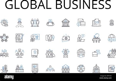 Global Business Line Icons Collection International Trade Worldwide