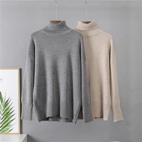 Cheap Hirsionsan Turtle Neck Cashmere Winter Sweater Women 2021 Elegant