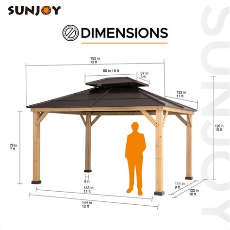 Buy Sunjoy Outdoor Patio 11x13 Brown 2 Tier Wooden Frame Backyard Hardtop Gazebo — Garage Department