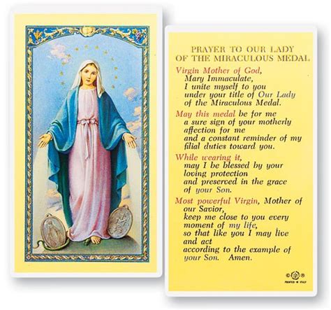 Our Lady Of The Miraculous Medal Laminated Prayer Cards 25 Pack