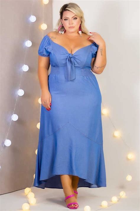 Vestido Plus Size Mullet Azul Claro Tamanhos Grandes Vestidos Moda