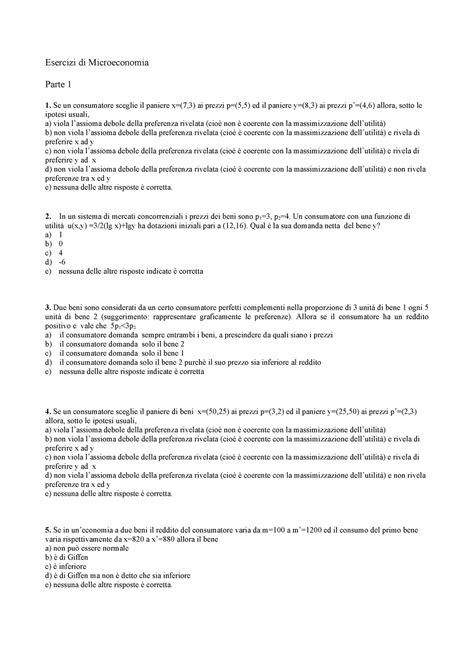 Esercizi Di Microeconomia 2 Esercizi Di Microeconomia Parte 1 Se Un