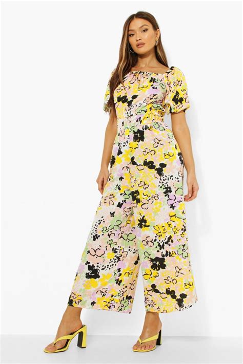 Floral Puff Sleeve Culotte Jumpsuit Boohoo Usa