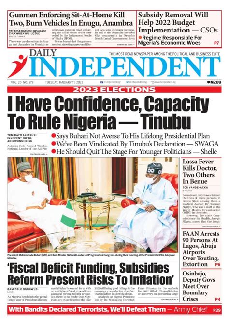 Nigerian Newspapers Daily Front Pages Review Tuesday 11 January 2022