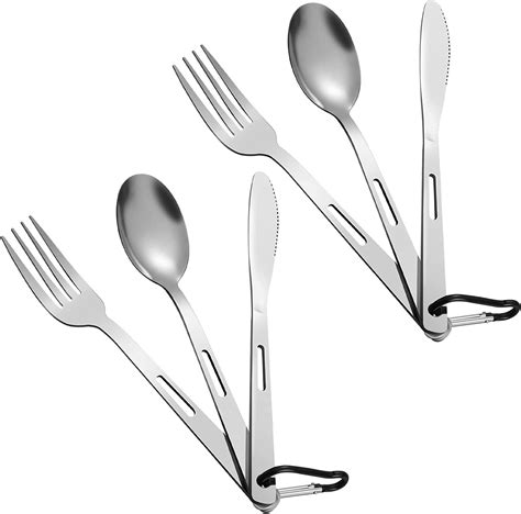 Bestomrogh 6pcs Camping Cutlery Set Travel Cutlery Set Stainless Steel