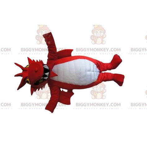 Costume De Mascotte BIGGYMONKEY De Dragon Rouge Et Blanc Avec Des Yeux