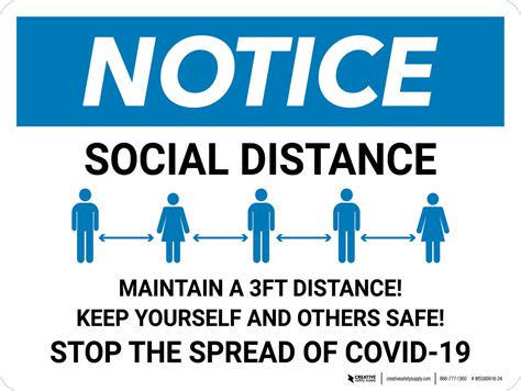 Notice Social Distance Maintain A 3ft Distance Landscape Wall Sign