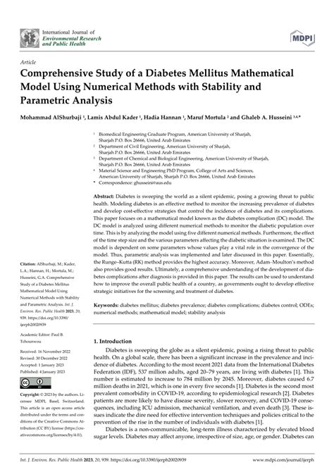 PDF Comprehensive Study Of A Diabetes Mellitus Mathematical Model