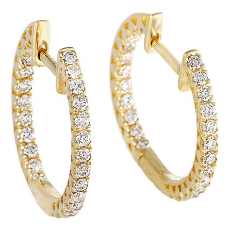 14 Karat Yellow Gold Diamond Hoop Huggies Earrings 066 Carat At 1stdibs