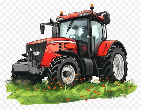 Traktor Red Tractor In Field Surrounded By Wildflowers Clip Art