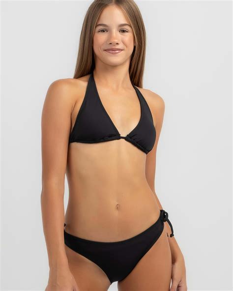 Shop Topanga Girls Suki Triangle Bikini Set In Black Fast Shipping