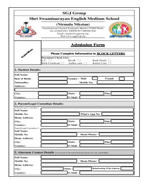 Fillable Online Shri Swaminarayan English Medium School Admission Form