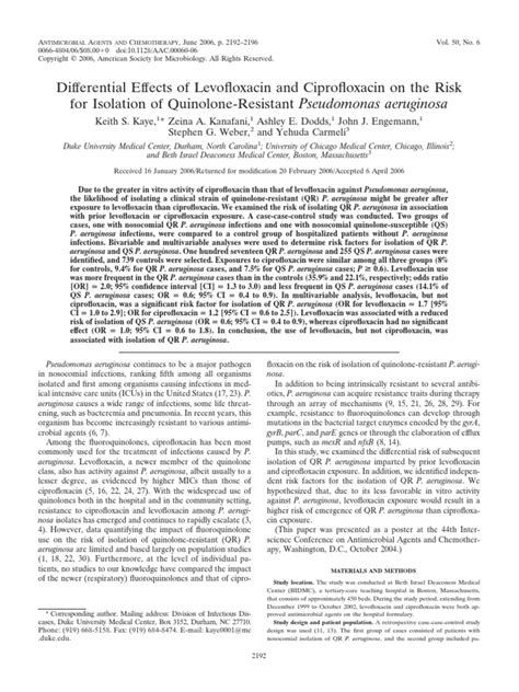 Differential Effects Of Levofloxacin And Ciprofloxacin On The Risk For