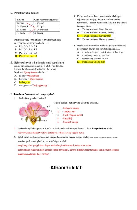 Ulangan IPA Kelas VI Perkembangbiakan Makhluk Hidup Tema 1 Docx