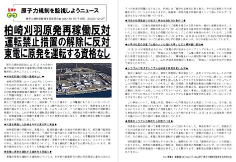 ＜イラストチラシ＞柏崎刈羽原発の運転禁止措置の解除に反対！ 原子力規制を監視する市民の会