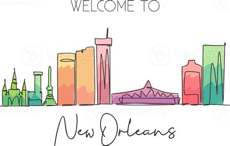 Single Continuous Line Drawing New Orleans City Skyline Louisiana Usa