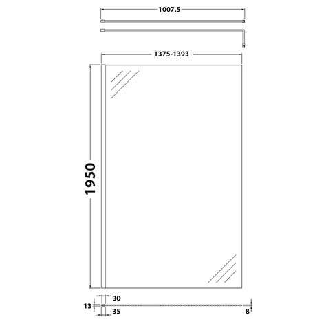 1400mm Hudson Reed Wetroom Screen With Support Bar