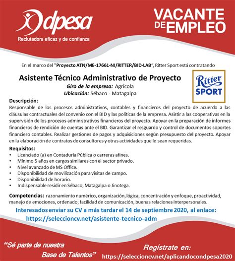 Asistente Técnico Administrativo de Proyecto (Sébaco, Matagalpa o ... 