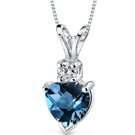 1 00 Ct Heart Shape London Blue Topaz And Diamond Pendant In 14K White