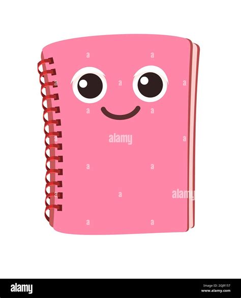 Pink book or notebook. Cheerful cute cartoon character. Childrens ...