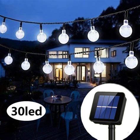 21ft 30 Led Solar Globe Fairy String Lights Outdoor Bulb Pathway Wall Landscape Night String