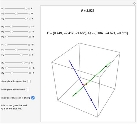 Shortest Distance Between Two Skew Lines Wolfram Demonstrations Project