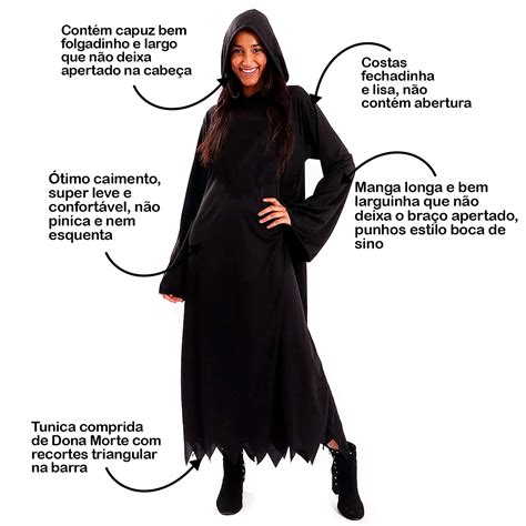 Fantasia De Halloween Morte Feminino Adulto Capuz