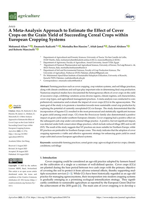 Pdf A Meta Analysis Approach To Estimate The Effect Of Cover Crops On