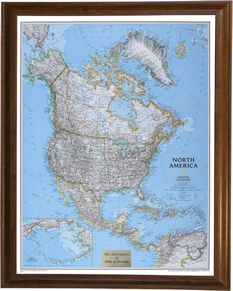 Personalized Classic North America Push Pin Travel Map With Brown Frame And Pins