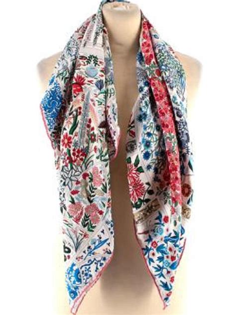 Hermes Fleurs De Giverny Silk White And Floral Scarf For Sale At Stdibs