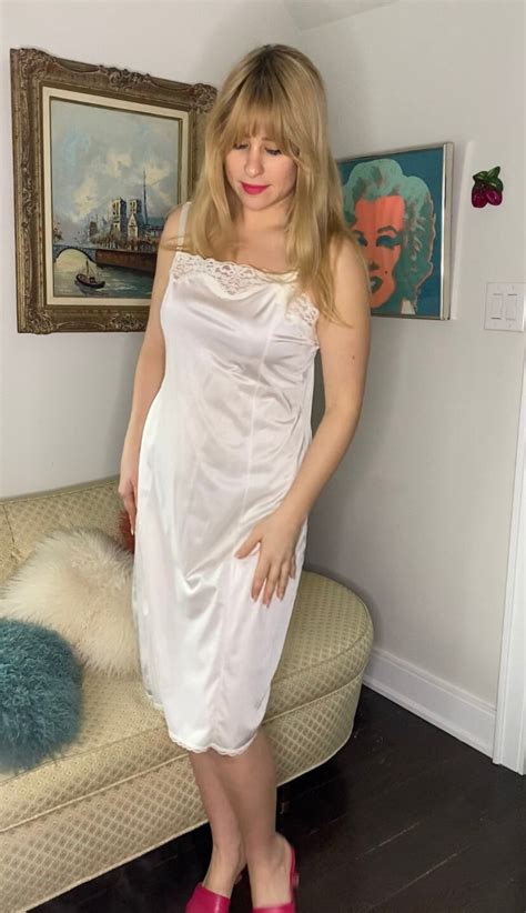 Vintage Satin Slip Dress in White With Floral Lace Trim Adjustable ...