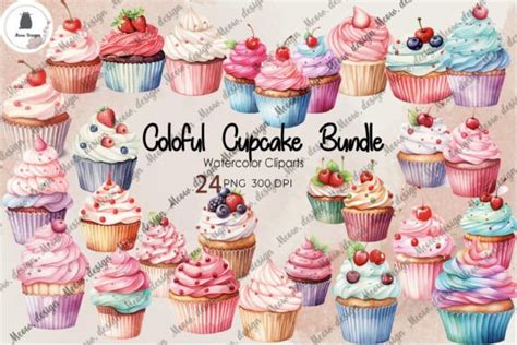 Colorful Cupcake Watercolor Bundle Graphic By MeowwDesign Creative